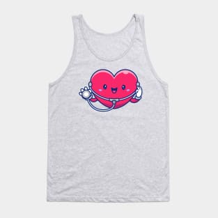 Cute Heart With Stethoscope Cartoon Tank Top